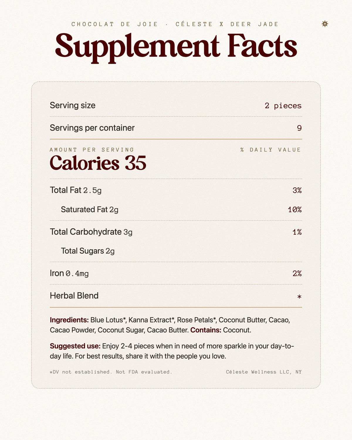 Supplement Facts - Chocolat de Joie kanna chocolate